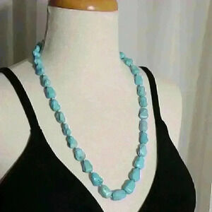 Vintage Silver Blue Turquoise Nugget Hand Knotted/Beaded 24 Inch Necklace